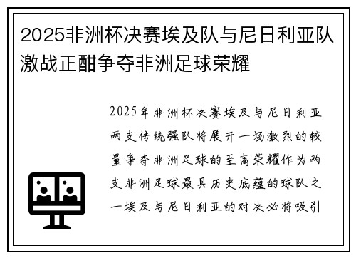 2025非洲杯决赛埃及队与尼日利亚队激战正酣争夺非洲足球荣耀